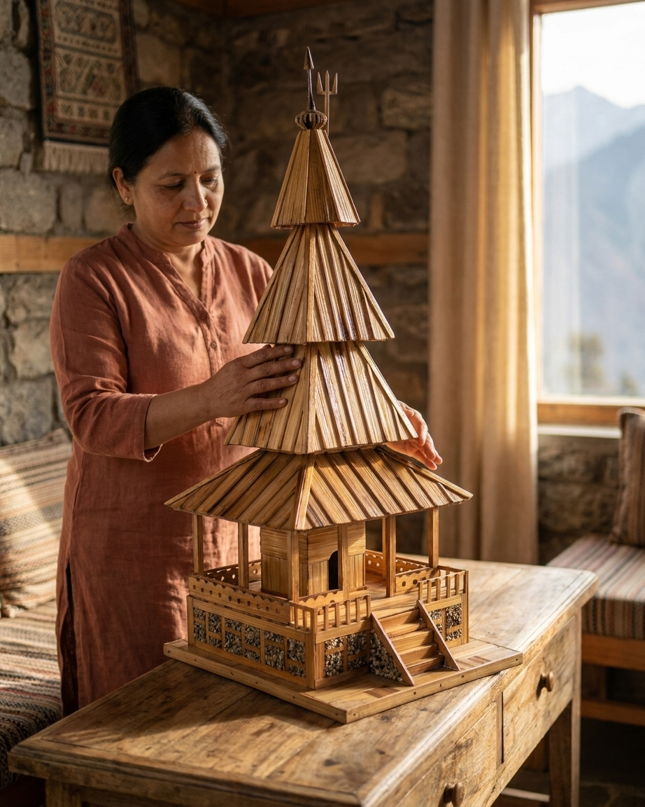 Hadimba Temple – Handcrafted Bamboo Wood Miniature
