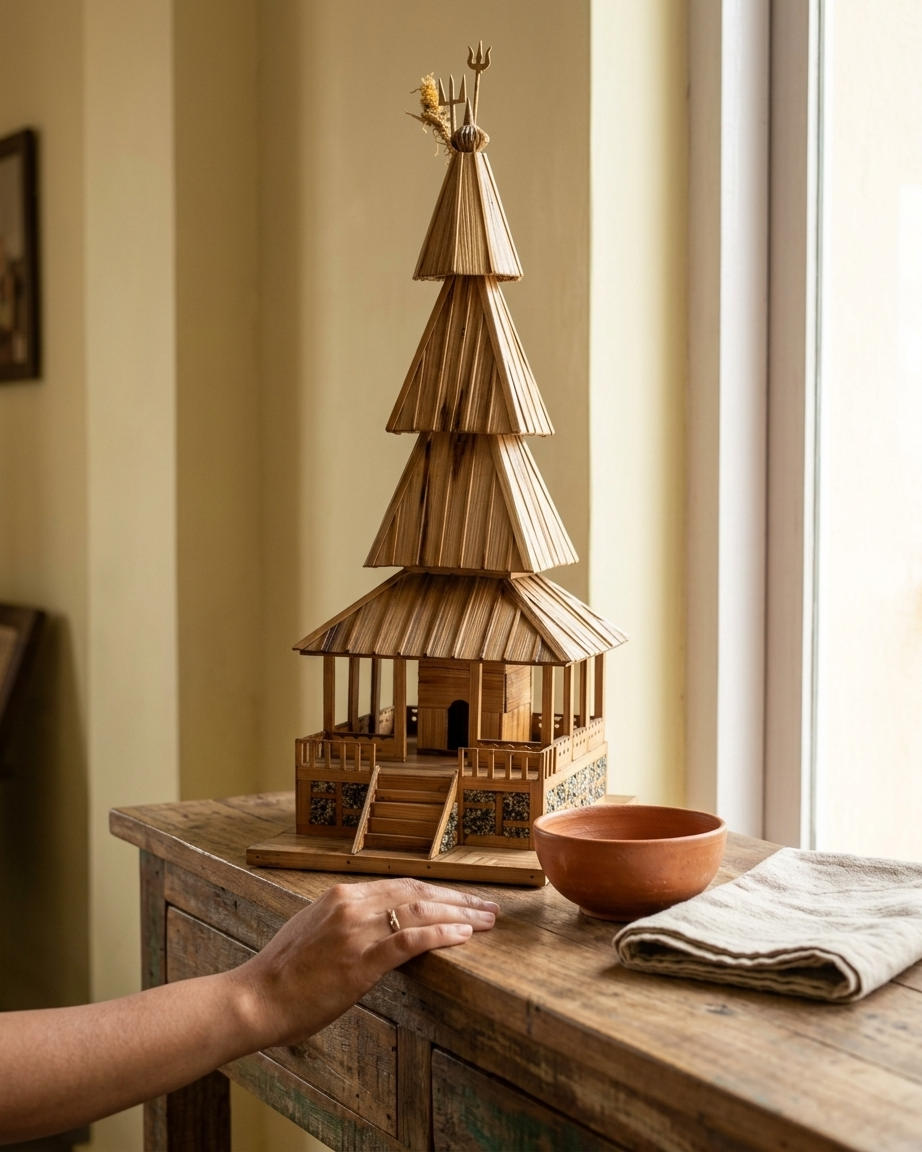 Hadimba Temple – Handcrafted Bamboo Wood Miniature