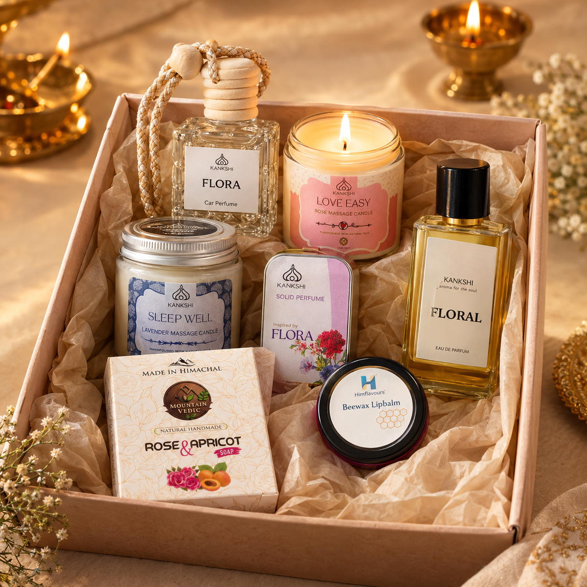 Himalayan Signature Body Care Pack with perfumes, massage candle, sea buckthorn cream, soap and lip balm