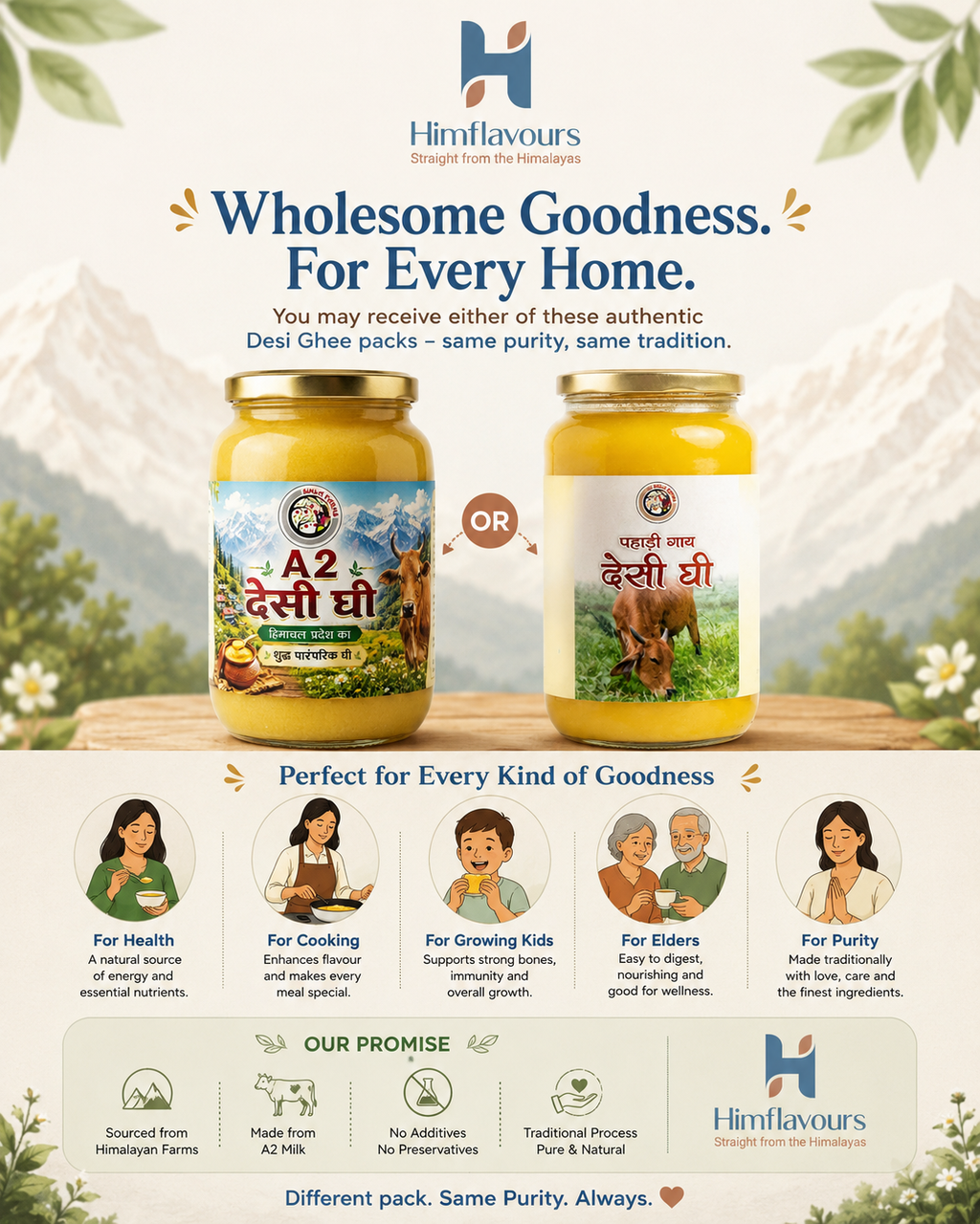 Buy Pahadi A2 desi cow ghee online, hand-churned Bilona method Himachal