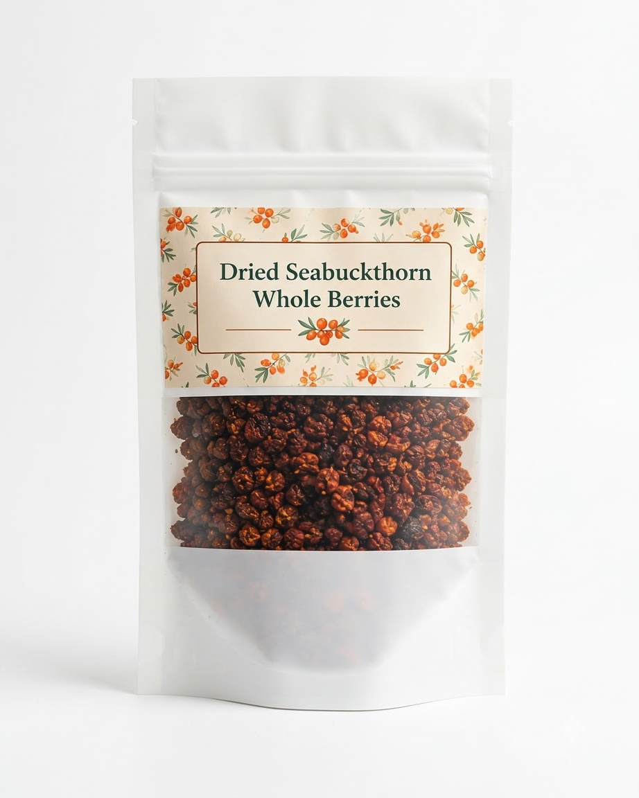 Dried sea buckthorn whole berries 100 g pack – wild-harvested in Lahaul-Spiti – Himflavours