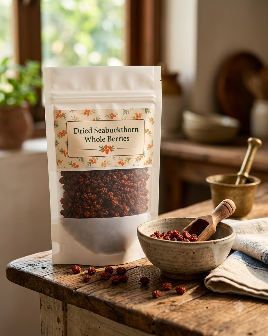 Himalayan sea buckthorn berries for tea – hand-picked by Palden Lamo, Lahaul