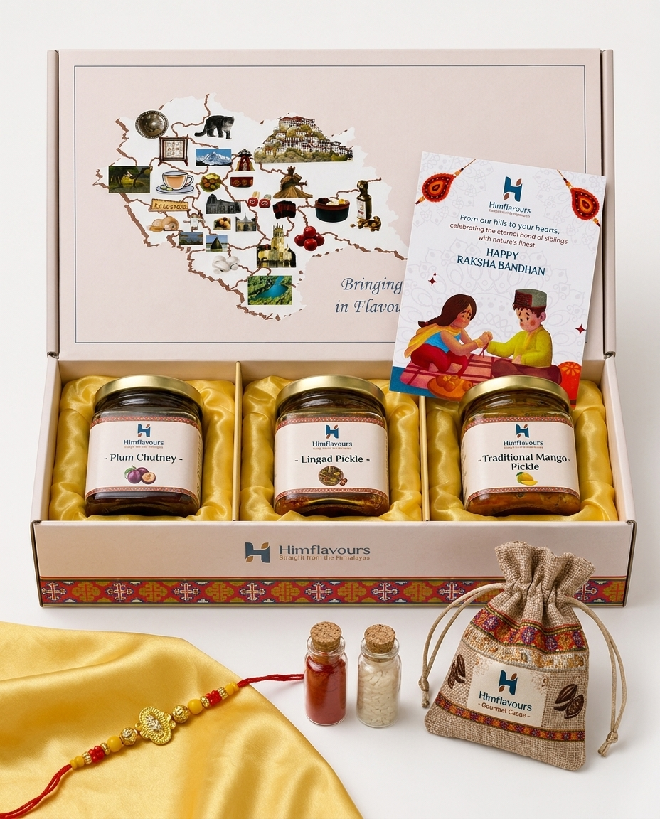 Rakhi Gift Box with Plum Chutney, Lingad Pickle & Mango Pickle