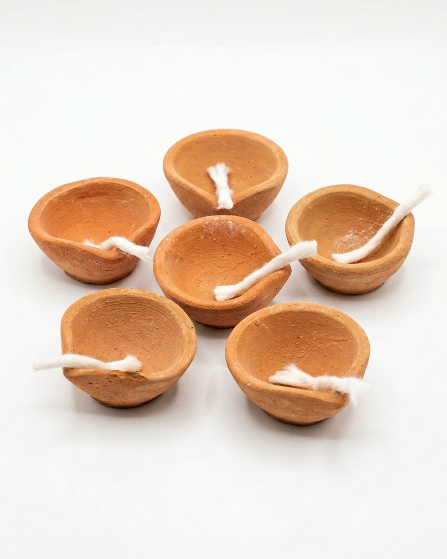 Handmade Clay Diyas with Cotton Wicks