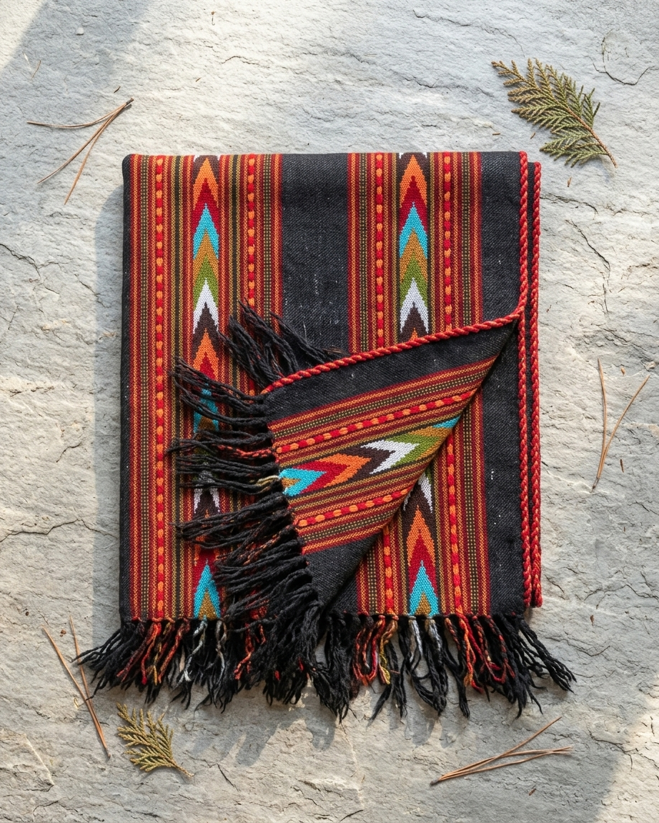Black Woolen Handloom Stole – Triple-Patti