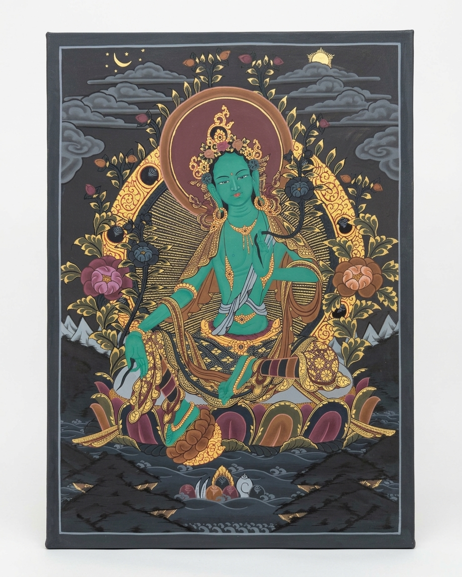 Green Tara Thangka Painting