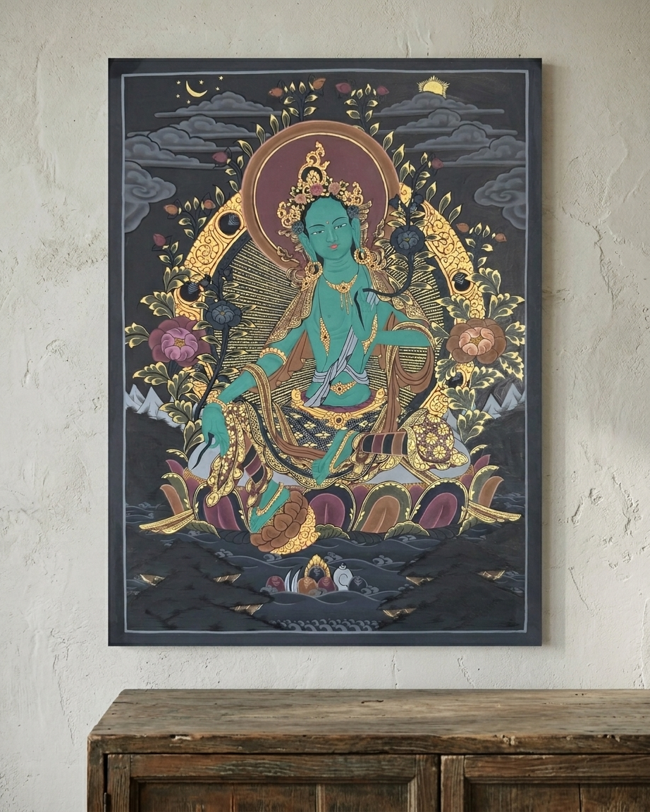 Green Tara Thangka Painting