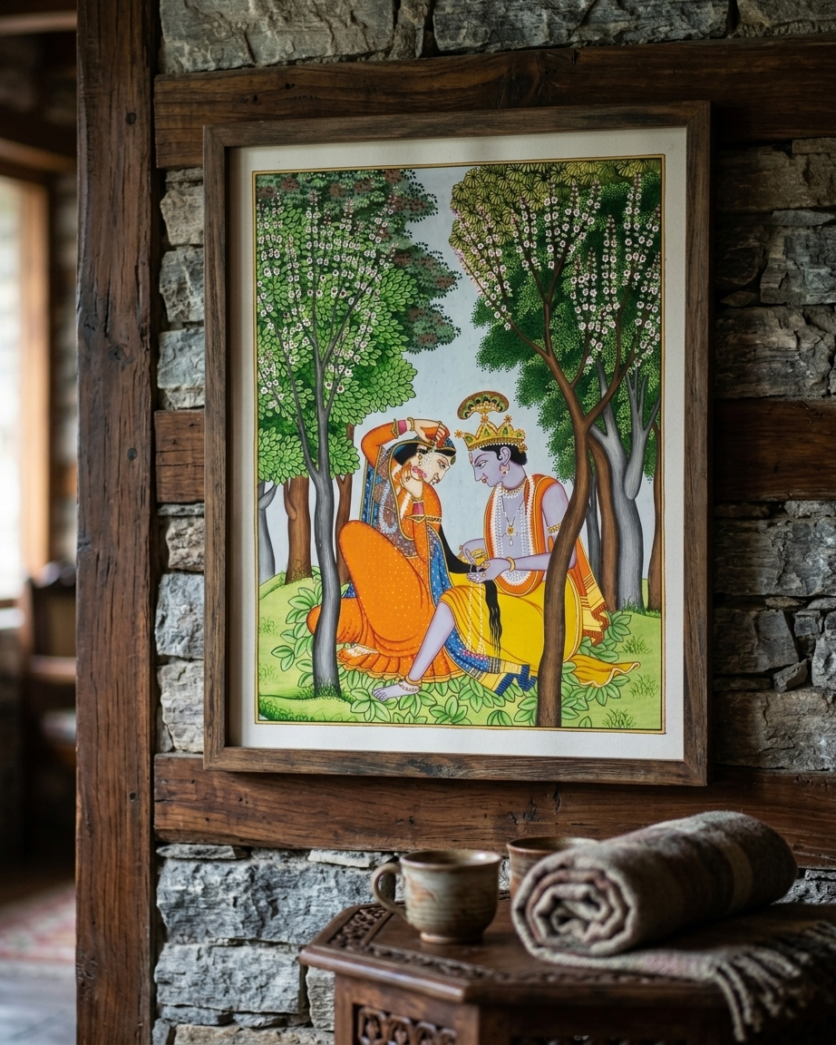 Krishna arranging the tresses of Radha