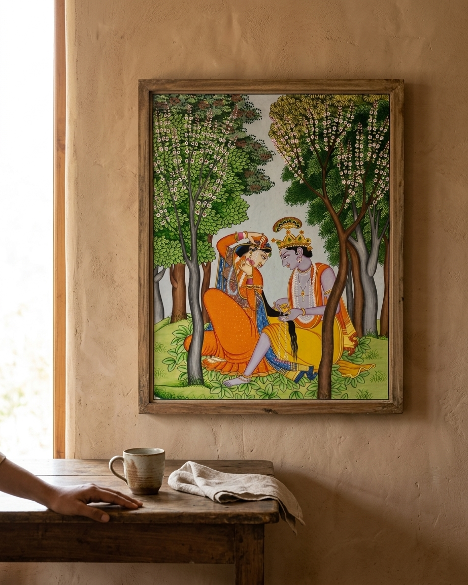 Krishna arranging the tresses of Radha