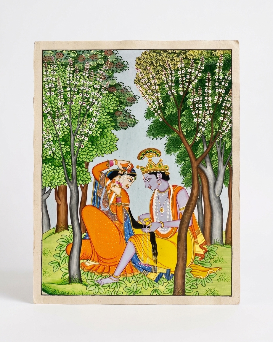 Krishna arranging the tresses of Radha