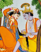 Krishna arranging the tresses of Radha