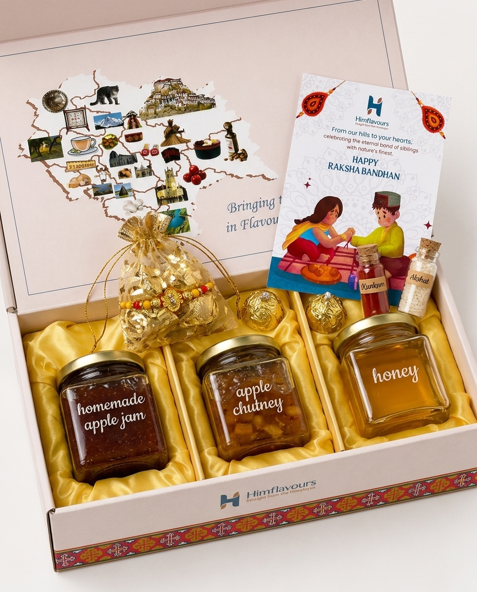 3-Jar Rakhi Gift Box – Jam, Apple Chutney & Honey