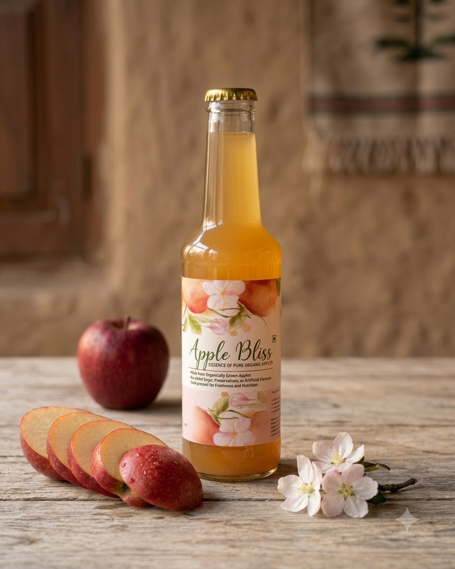 Apple Bliss natural apple juice from Habban Valley, Sirmaur, Himachal Pradesh – grown by Manoj Kanwar
